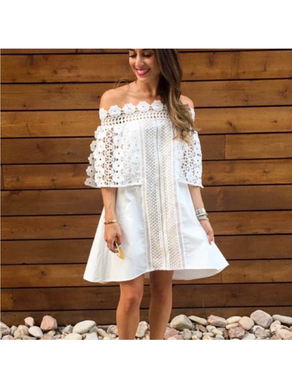 Self-Portrait White Lace Serena Off The Shoulder Dress size 2